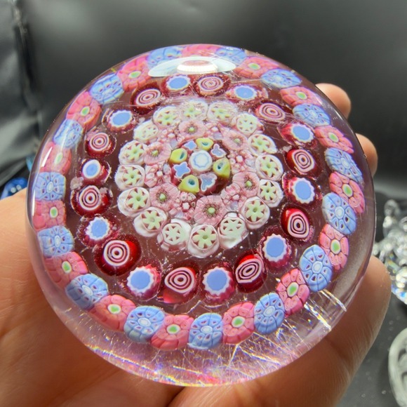 Baccarat Millefiori Art Glass Paperweight Concentric Floral Murrine Pink RARE - Picture 9 of 16